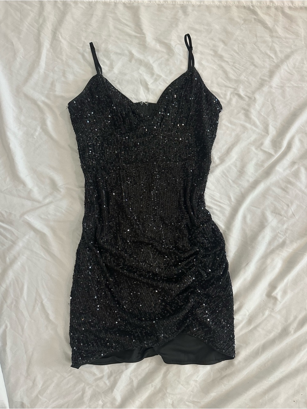 Black Sequin Spaghetti Strap Dress